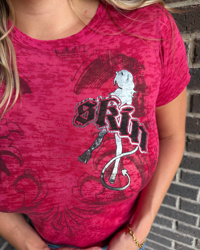 Women’s S/S Fitted Tee (Burnout) | WINGED - Red