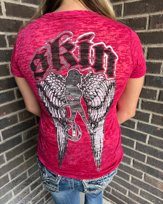 Women’s S/S Fitted Tee (Burnout) | WINGED - Red