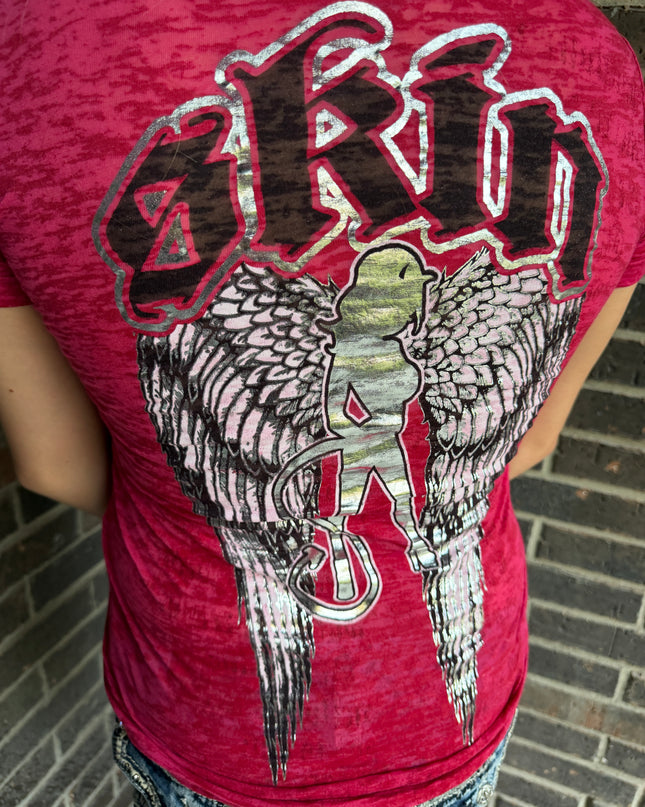 Women’s S/S Fitted Tee (Burnout) | WINGED - Red