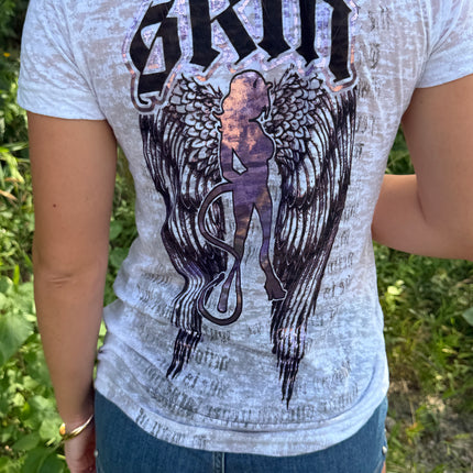 WINGED | White (Fitted Tee Burnout)