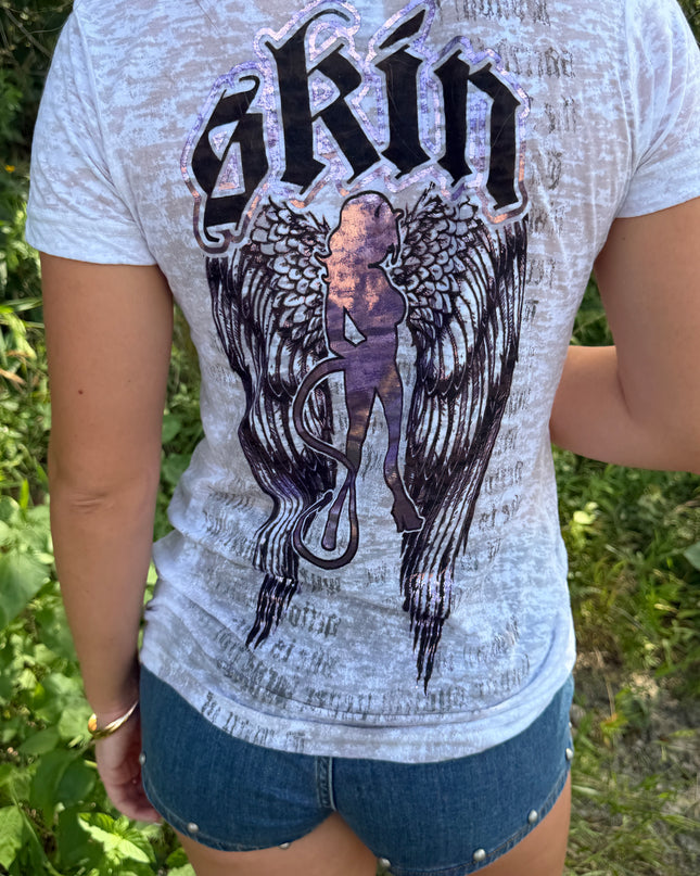 Women’s S/S Fitted Tee (Burnout) | WINGED - White
