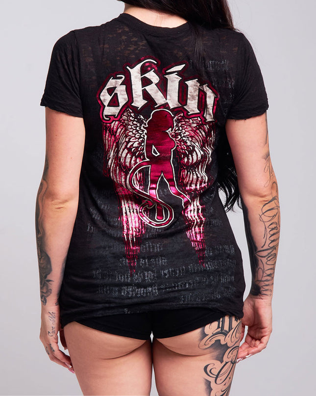 Women’s S/S Fitted Tee (Burnout) | WINGED - Black
