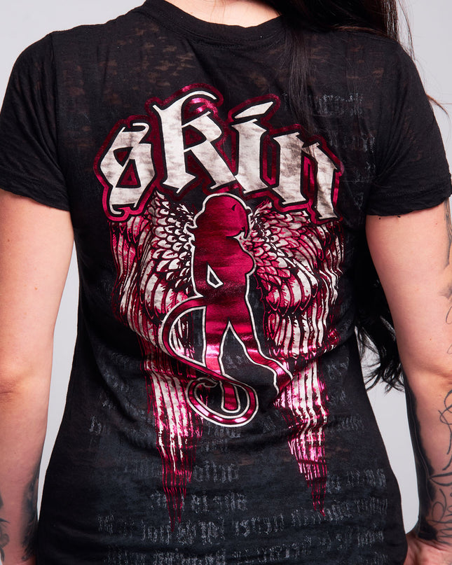 Women’s S/S Fitted Tee (Burnout) | WINGED - Black