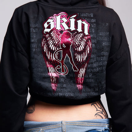 Womens Crop Zip Hoodie | WINGED - Black