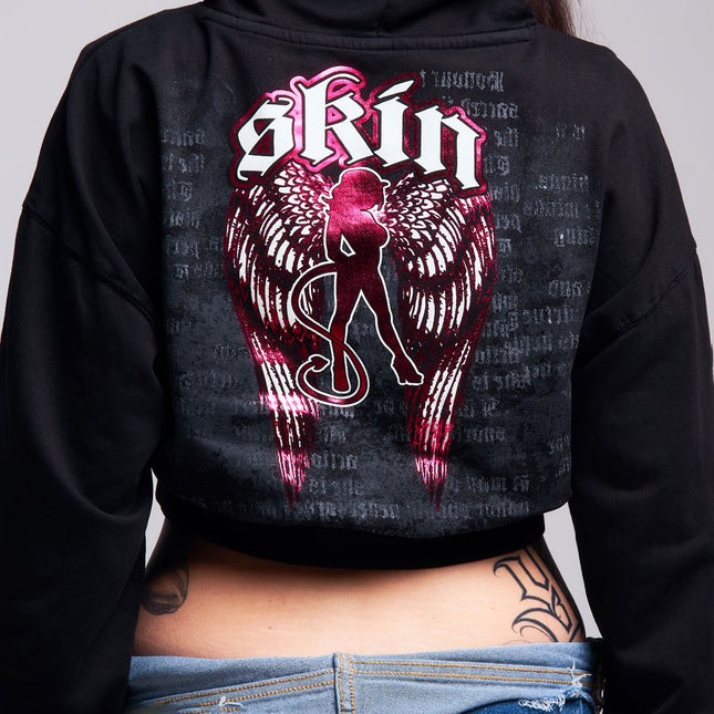 Womens Crop Zip Hoodie | WINGED - Black