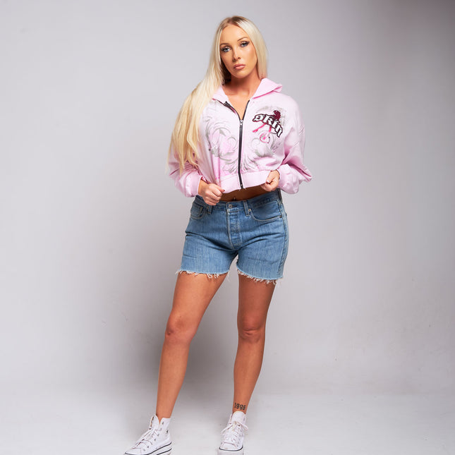 Womens Crop Zip Hoodie | WINGED - Pink