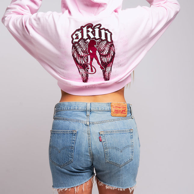 Womens Crop Zip Hoodie | WINGED - Pink