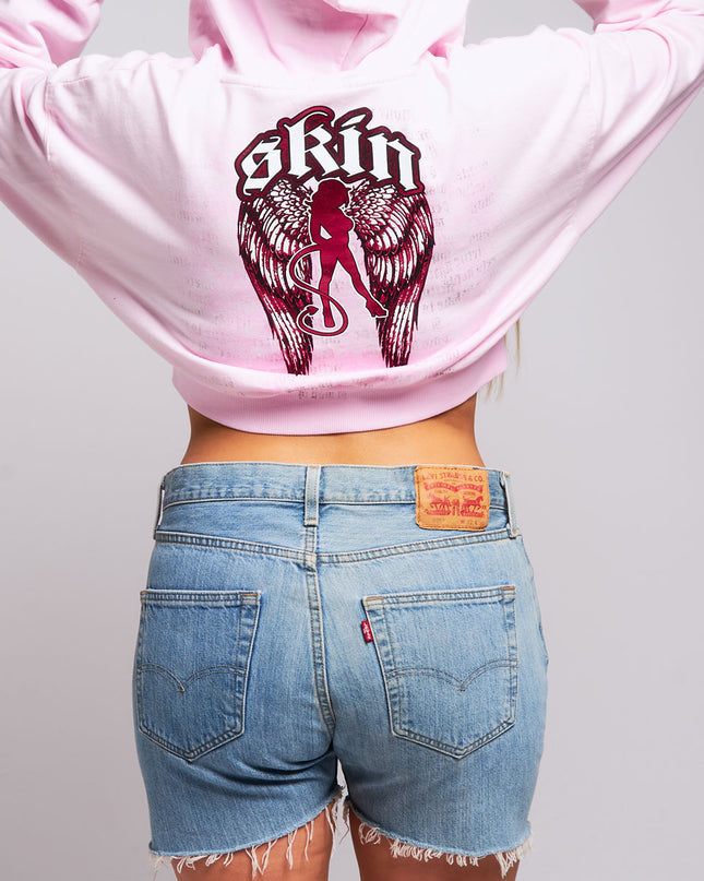 Women's Zip Crop Hoodie | WINGED - Pink