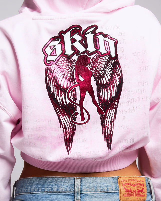 Women's Zip Crop Hoodie | WINGED - Pink
