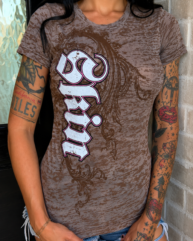 Women’s S/S Fitted Tee (Burnout) | CASCADE - Brown