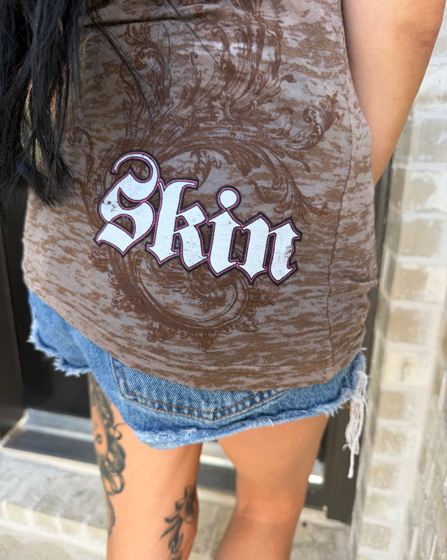 Women’s S/S Fitted Tee (Burnout) | CASCADE - Brown