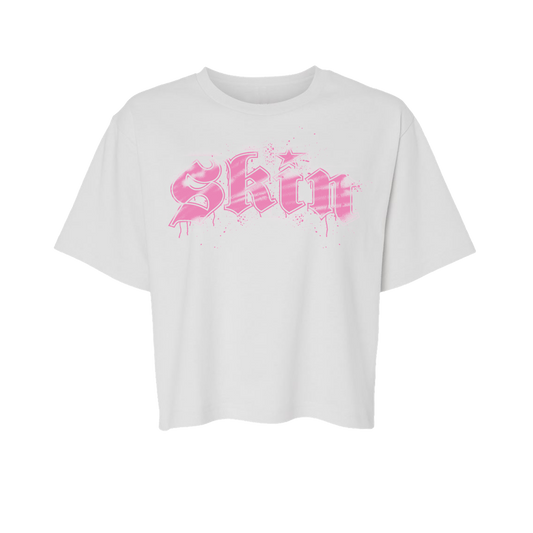 Womens Boxy Crop S/S Tee - STENCILA (White/Pink)