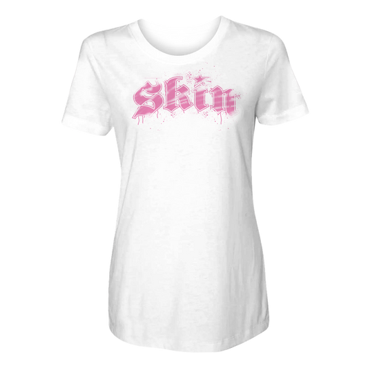 Womens Crew S/S Tee - STENCILA (White w/Pink)